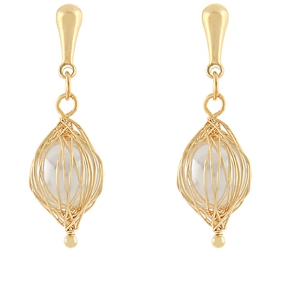 Pearl in Wire Oval Ball Earrings - Picture 1 of 1
